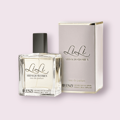 Presentación del perfume Maral inspirado en Sì de mujer. Frasco de cristal de alta calidad y caja protectora, el regalo ideal para una mujer sofisticada. 