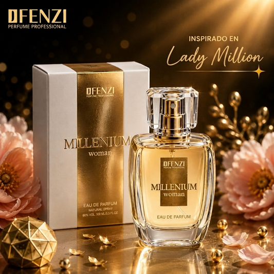 Frasco de perfume Millenium Woman 100ml de Jfenzi, inspirado en Lady Million de Paco Rabanne para mujer.