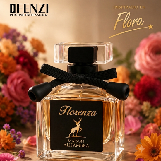 Video del perfume Florenza de Maison Alhambra ,fragancia floral dulce para mujer inspirada en Flora de Gucci,mostrando el diseño del frasco y su pulverizaión.