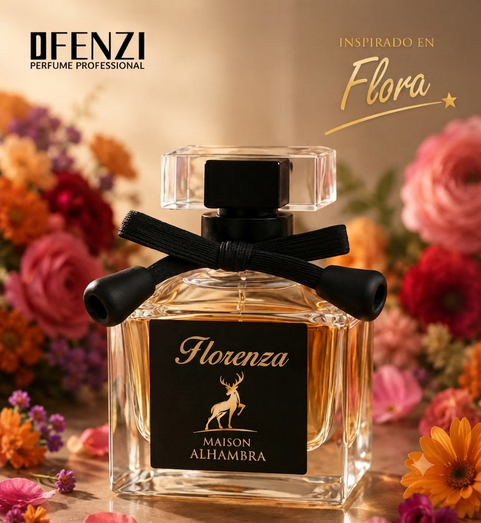 Video del perfume Florenza de Maison Alhambra ,fragancia floral dulce para mujer inspirada en Flora de Gucci,mostrando el diseño del frasco y su pulverizaión.