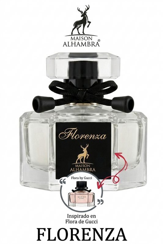Video del perfume Florenza de Maison Alhambra ,fragancia floral dulce para mujer inspirada en Flora de Gucci,mostrando el diseño del frasco y su pulverizaión.